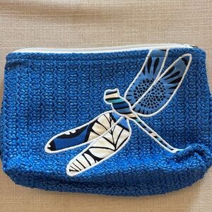 Vera Bradley Blue Woven Cosmetic Bag with Dragonfly